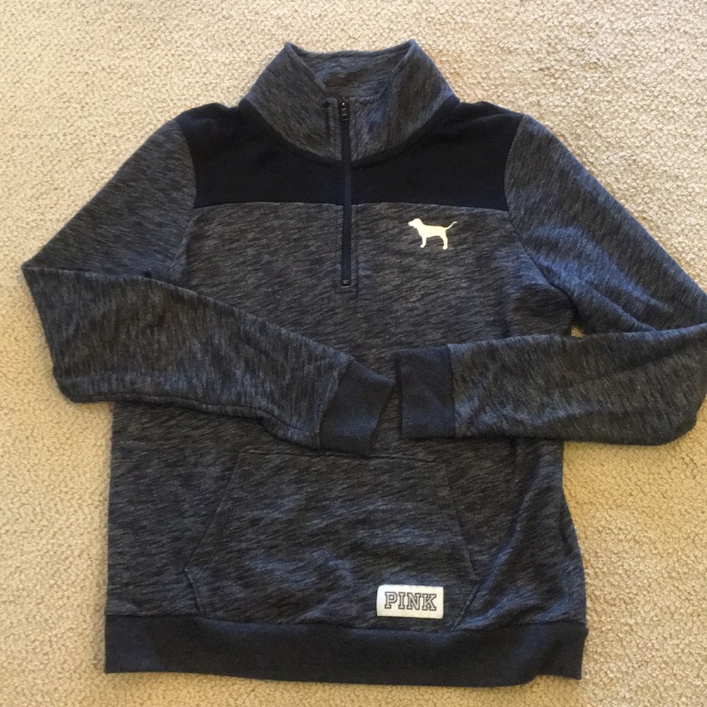 PINK 1/4 Zip Pullover Sweatshirt - Black